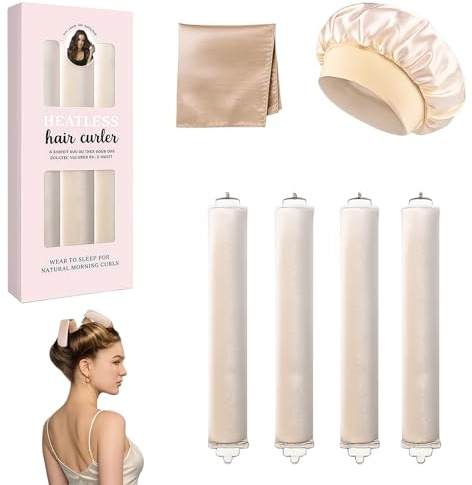 6 Stück Heatless Curls Band, Locken ohne Hitze mit Satin-Tuch, Locken über Nacht für alle Haartypen, Sanfte Dauerwellen ohne Hitzeschaden