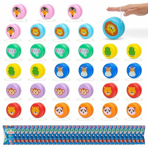 BONNYCO Yoyo Bambini Legno Pack 32 Animali della Giungla. Yo Yo Gadget Compleanno Bambini, Mini Giochi. Regalini Fine Festa Compleanno, Regalino Fine Festa Dopo Invitati, Pensierini Giochini Scuola