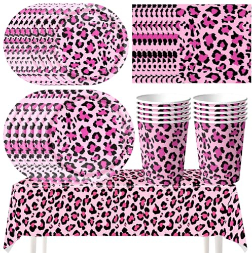 Cheetah Birthday Party Decoration,Leopard Print Birthday Tableware Set, Plates, Cups, Tissues,Beast Leopard Party Decorations -10person