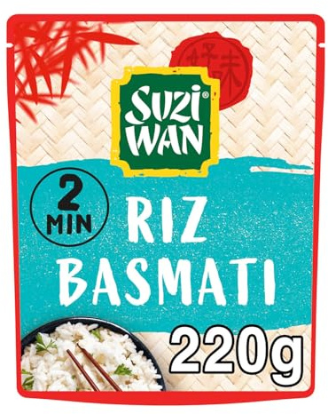 SUZI WAN - Riz Basmati Micro-Ondable - Prêt en 2 Minutes au Micro-Ondes ou 3 Minutes à la Poêle - la boite de 220g - Le Lot De 4