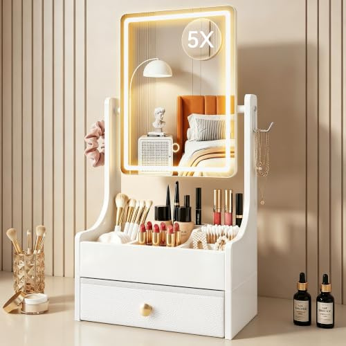 OYRREU Schminkspiegel mit Beleuchtung, Make-up Organizer, 32 x 66 cm