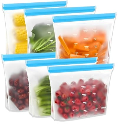 DAFNE 6 Pezzi Sacchetti Freezer Riutilizzabili e in piedi,3.2L sacchetti in silicone,sacchetti in silicone riutilizzabili,Tenuta sacchetti silicone alimenti riutilizzabili per Frutta, Verdura