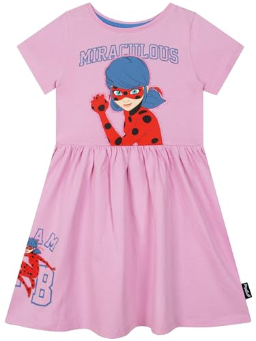 Miraculous Vestito Bambina con Contorno Glitter Ladybug, Vestito da Ragazza, Abbigliamento Bambina Estivo