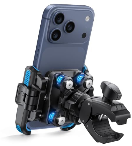Lamicall Support Téléphone Moto, Porte Téléphone Vélo, Ne Bloque Pas Caméra | [Double Amortisseur] [1S Verrouillage] 360° Rotation, Support Guidon Universel pour iPhone et Autres 6-7,2 Smartphones