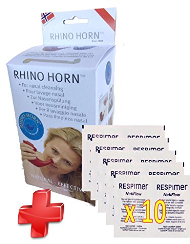 RHINO HORN - Kit Lavage de Nez - Rhino Horn + 10 Sachets Sel pour irrigation nasale Respimer Netiflow