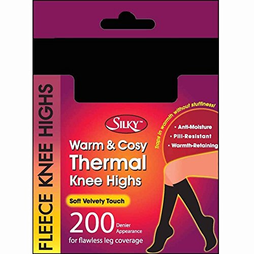 SILKY BLACK 200 DENIER FLEECE KNEE HIGHS O/S