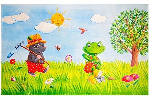 Spiegelburg Garden Oskar der Frosch - Kinderteppich 140x200 cm Farbe Grün, Öko-Tex zertifiziert für Kinderzimmer und Babyzimmer, freundliche Bildmotive