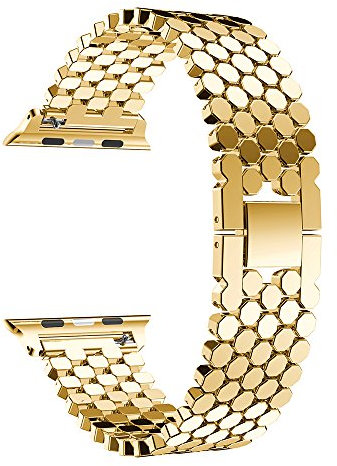 AISPORTS - Correa de repuesto compatible con Apple Watch 44mm y 42mm para mujeres y hombres,de acero inoxidable ajustable,correa de repuesto para Apple Watch SE/iWatch Series 6/5/4/3/2/1, color dorado