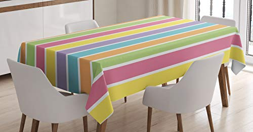 ABAKUHAUS Bunt Tischdecke, Pastell Sommer Funky, Inn und Outdoor Bereich geeignet Waschbar Druck Klare Farben Kein Verblassen, 140 x 240 cm, Gelb Grün Lila