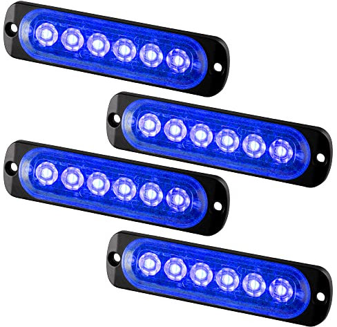 Teguangmei 4pcs Ultra Mince 6LED Lumières Stroboscopiques d'urgence Bleu Danger Balise Avertissement Clignotant Lumières Universelles Pour Voiture Véhicule Camion 12-24V