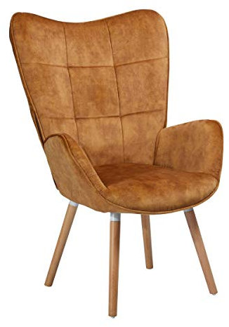 MEUBLE COSY Sessel Relaxsessel Lehnstühle Polstersessel Einzelsofa mit Holzbein Ohrensessel für Wohnzimmer Schlafzimmer Büro Vanity, Stoff, Braun