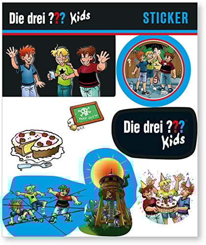 DH-Konzept 8-TLG. Aufkleber-Set * DIE DREI ??? Kids * als Mitgebsel oder Geschenk | 3 Fragezeichen Detektive Bilder Kinder Kindergeburtstag Geburtstag Basteln