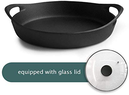Picnic bag Cooking Pots Pans Frying Pan Cast Iron Skillet Pan with Glass Lid Double Handle 12.2inch Induction Cooker Universal Nonstick Induction Pot Frying Pan bratpfanne
