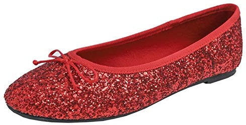Feversole Women's Macaroon Shiny Memory Foam Cushion Insock Glitter Around Toe Ballet Flat Pumps Glitter Red 4.5
