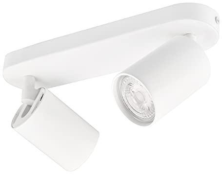 KYOTECH Weiss 2-flammige Spotlampe LED Deckenleuchte Weiß matt Spot drehbar und schwenkbar Spotleuchte Deckenstrahler für 2x GU10 Leuchtmittel Deckenlampe ohne Leuchtmittel