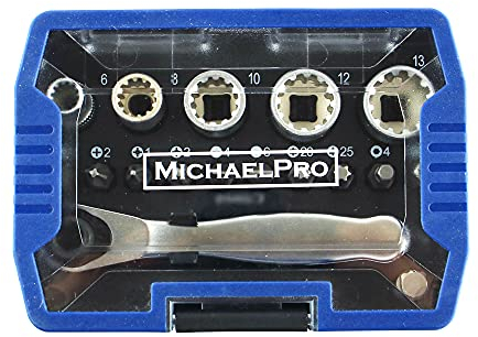 MichaelPro MP012006 1/4 Mini High Torque Mini Ratchet Screwdriver 17 in 1 Short Quarter Ratchet with Bits, Slotted and Adapter