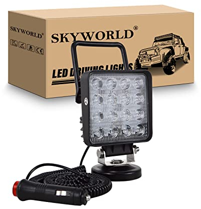 SKYWORLD led Arbeitsscheinwerfer mit Magnetfuß, 4 Zoll 10cm 48W Quadrat LED Spot Strahler 12V 24V Suchlicht Offroad Beleuchtung für Auto SUV ATV Traktor LKW 4x4 Boot, 6000K LED Suchscheinwerfer