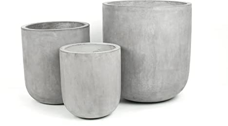 Teramico - Vaso da fiori rotondo per interni ed esterni, in calcestruzzo leggero, di alta qualità, realizzato a mano (30 x 34 cm, grigio cemento, alto)