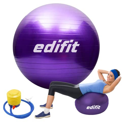 EDIFIT, Gymnastikball, 55, 65 und 75, Pezziball, Einschließlich Inflator, Pilates Ball, Sitzball, Pilates, Yoga Ball, Gymnastik (65cm, Violett)