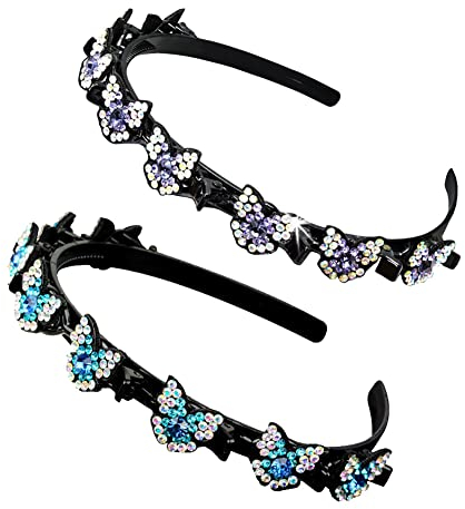 JIHUOO 2 Pièces Strass Serre-tête avec Pinces Double Bangs Hairstyle Hairpin Coiffure Épingle à Cheveux Bandeau à Pince pour Femme Fille