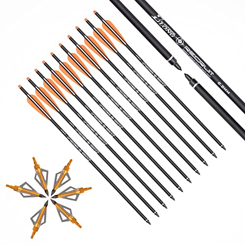 ELONG OUTDOOR Lot de 12 fléchettes en carbone de 20 et 6 arbalète à 3 feuilles de 100 g, pointes de chasse, arbalète en carbone pour la chasse et le tir à l'arc cible