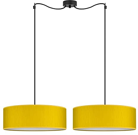 Sotto Luce Umai moderne 2-flammige Pendelleuchte - senfgelber Stoff - 1,5 m schwarzes Stoffkabel - schwarze Deckenrosette - 2 x e27 - ø 45 cm