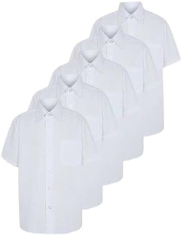 Pack of 5 Short Sleeve Shirt School Uniform Boys | School Shirts Boys White & Light Blue | Men Workwear Comfortable Shirts (White, 17.5 Inches Collar)