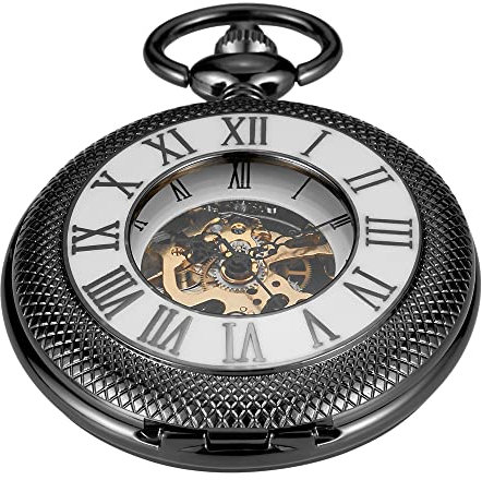 Tiong Silberne Einzel- oder Doppelöffnung Gehäuse mechanische Taschenuhr, Taschenuhr mechanische römische Zifferblatt Taschenuhren für Herren, Mpw111-uk