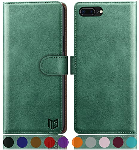 SUANPOT [RFID Schutz für iPhone 7 Plus/8 Plus 5,5-Zoll Hülle PU Leder Handyhülle Lederhülle Klapphülle Kartenfach Flip Cover für Apple 7 Plus/8 Plus Handy hülle Leather Phone Case (Hellgrün)
