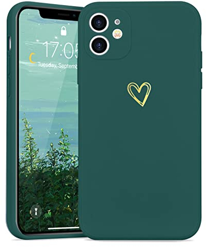 Lafunda Handyhülle Kompatibel mit iPhone 11 Mädchen hülle Ultra Dünn Silikonhülle süß Liebesherz Schutzhülle stoßfest Case Bumper Back Cover mit Fallschutz für iPhone 11 Dunkelgrün