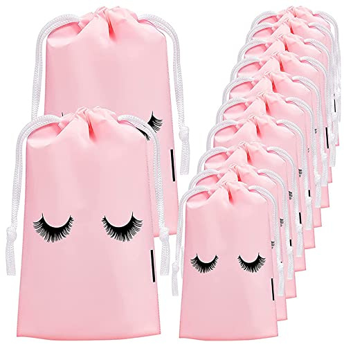 VOANZO 50 Pieces 4 x 6 Inches Eyelash Drawstring Makeup Bag Lash Print Cosmetic Bags Travel Bags for Women Girls Makeup Supplies (Pink)