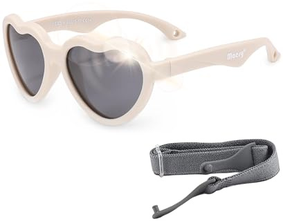 Maesy Baby Sonnenbrille Polarisiert 400 UV400 0–2 Jahre, Maes | Flexibler Rahmen mit elastischem Band, Herzform, Gläser Kat. 3