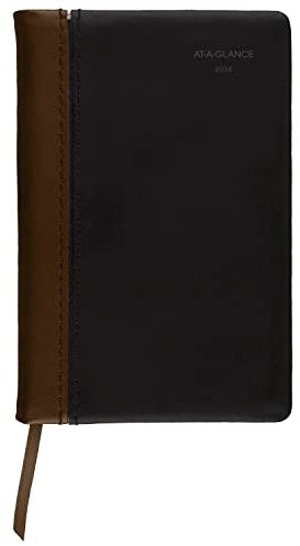 AT-A-GLANCE Fine Diary 74010524 Wochen- und Monatskalender, 2024, 6 x 10,2 cm, Taschenformat, Schwarz Braun