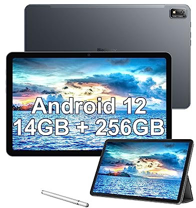 Blackview Tab 16 Tablette 11 Pouces Android 12, Tablette Tactile 14Go+256Go/TF 1To, Octa Core Double SIM 4G LTE+5G WiFi Tablette, 13MP+8MP, 7680mAh, PC Mode/Widevine L1/Stylet Capacitif, Gris
