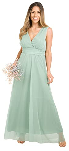 KRISP Maxikleid aus Mesh mit V-Front für besondere Anlässe (Sage Green, 18) 11008-SAGEGRN-18