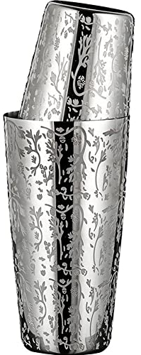 Wudaizhi Shaker À Cocktails en Acier Inoxydable - Tin De Shaker Boston avec Motif Gravé pour Martini Et Boissons Au Bar Professionnel