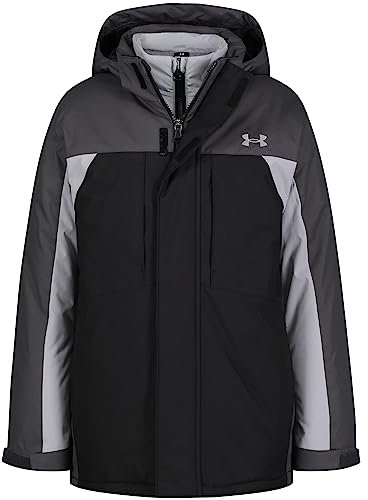 Under Armour Westward Veste 3 en 1 pour garçon, capuche et doublure amovibles, coupe-vent et imperméable, Bloc de couleurs noir, 5