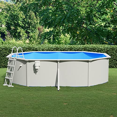 ZEYUAN Pool mit Sicherheitsleiter, Pool Stahlwand, Swimmingpool, Gartenpool Komplettset, Pool Garten, Aufstellpool, Schwimmbad, 490x360x120 cm