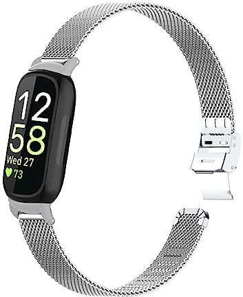 Gheper Bracelet de montre en métal compatible avec Fitbit inspire 3 bracelet de rechange en maille d'acier inoxydable accessoire de montre intelligente inspire 3 pour femmes et hommes
