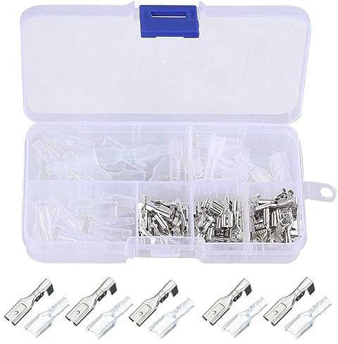 Bestgle 120pcs Male Female Spade Connector Wire Crimp Terminal Block Quick Splice Crimp with Insulating Sleeve Kit 2.8mm 4.8mm 6.3m