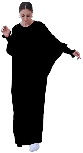 Zofocy Muslimisches Gebet Abaya Islamische Frauen Khimar Reine Farbe Hijab Kleid Langarm Dubai Kaftan, Schwarz, Einheitsgröße