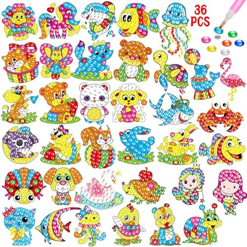 QCHMM Diamond Painting Set, 36 Set Diamond Painting Sticker, 5D Diamond Painting Kinder Diamant Aufkleber Kit, DIY Diamant Malerei Kits Aufkleber für Mädchen und Jungen
