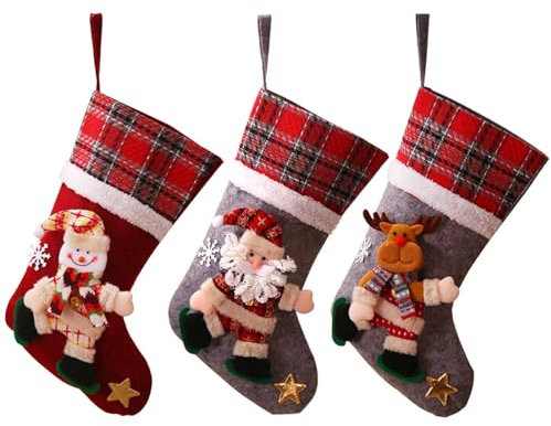 IHCEMIH 3 Stück Weihnachtsstrumpf, Nikolausstrumpf für Weihnachtsdeko, Nikolausstiefel zum Befüllen Weihnachtsocken für Weihnachten Kamin Deko Geschenke