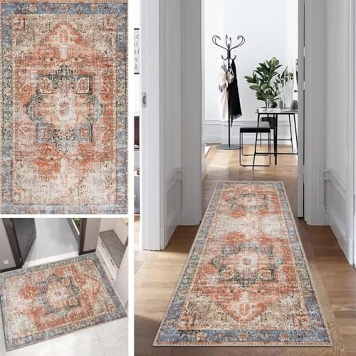 Mogetal Boho Läufer Teppich Lang Vintage Klassisch Flur Läufer Abstrakte rutschfest Waschbar 70x300cm Modern Dauerhaft Läuferteppich TeppichLäufer Küchen Korridor Polyester Anpassbar Meterware