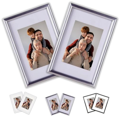 Marco de Fotos 10x15 cm - 2 Uds - Marcos de Fotos de PVC - Marcos de Fotos Baratos - Porta Fotos Mesa - Marcos de Fotos Clásicos - Regalo Aniversario - Cuadros de Fotos (10x15 cm, Plata)