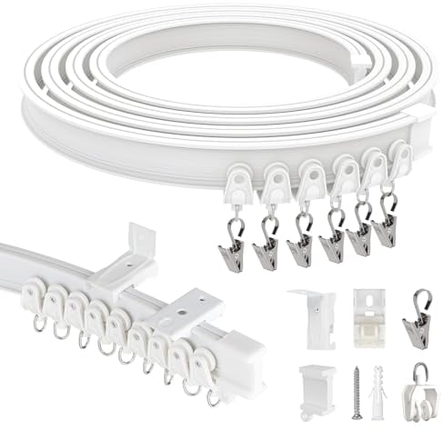 EFUTURETIME Flexible Vorhangschiene 5M, Gardinenschiene Wandmontage und Deckenmontage aus ABS, Vorhangschiene 1 Läufig für Gardinenaufhängung, Raumteiler, Wohnmobil, Balkone, Büros, Hotels, Weiß