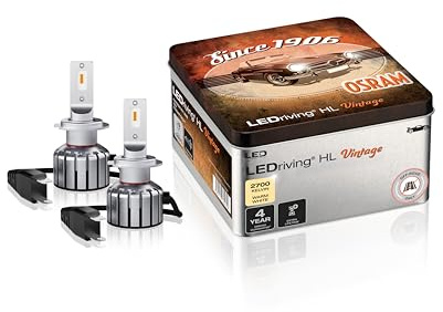 OSRAM LEDriving HL VINTAGE, ≜ H7/H18, lampade a LED abbaglianti/anabbaglianti, solo fuoristrada, non ECE, +260% di luminosità in più, 2700K, scatola metallica (2 lampade)