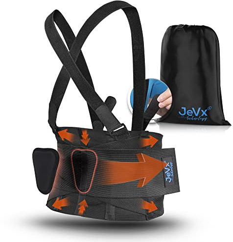 JEVX Faja Lumbar Hombre y Mujer Trabajo con Tirantes Extraibles M | con Pad Lumbar para Dolor de Espalda, Deportiva, Cinturón Abdominal Transpirable, Lesión de Columna, Deporte Ciática