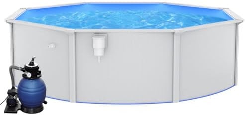 Willood Stahlwandpool Set Robuster Pool in Weiß mit winterfester Blauer Innenfolie mit Sandfilterpumpe 460x120 cm