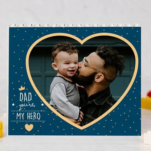 Wanapix | Puzzle Personalizzato con Blocchi | Compatibile con Pezzi Lego | Regalo per la Festa del Papà | Regalo Originale per Uomo | 49 Pezzi | 13x11cm | Hero Dad Heart